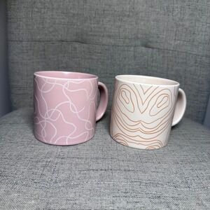 Whitney Kerney for Causebox Ceramic Mug Set Pink Cream Abstract Line Art 2pc